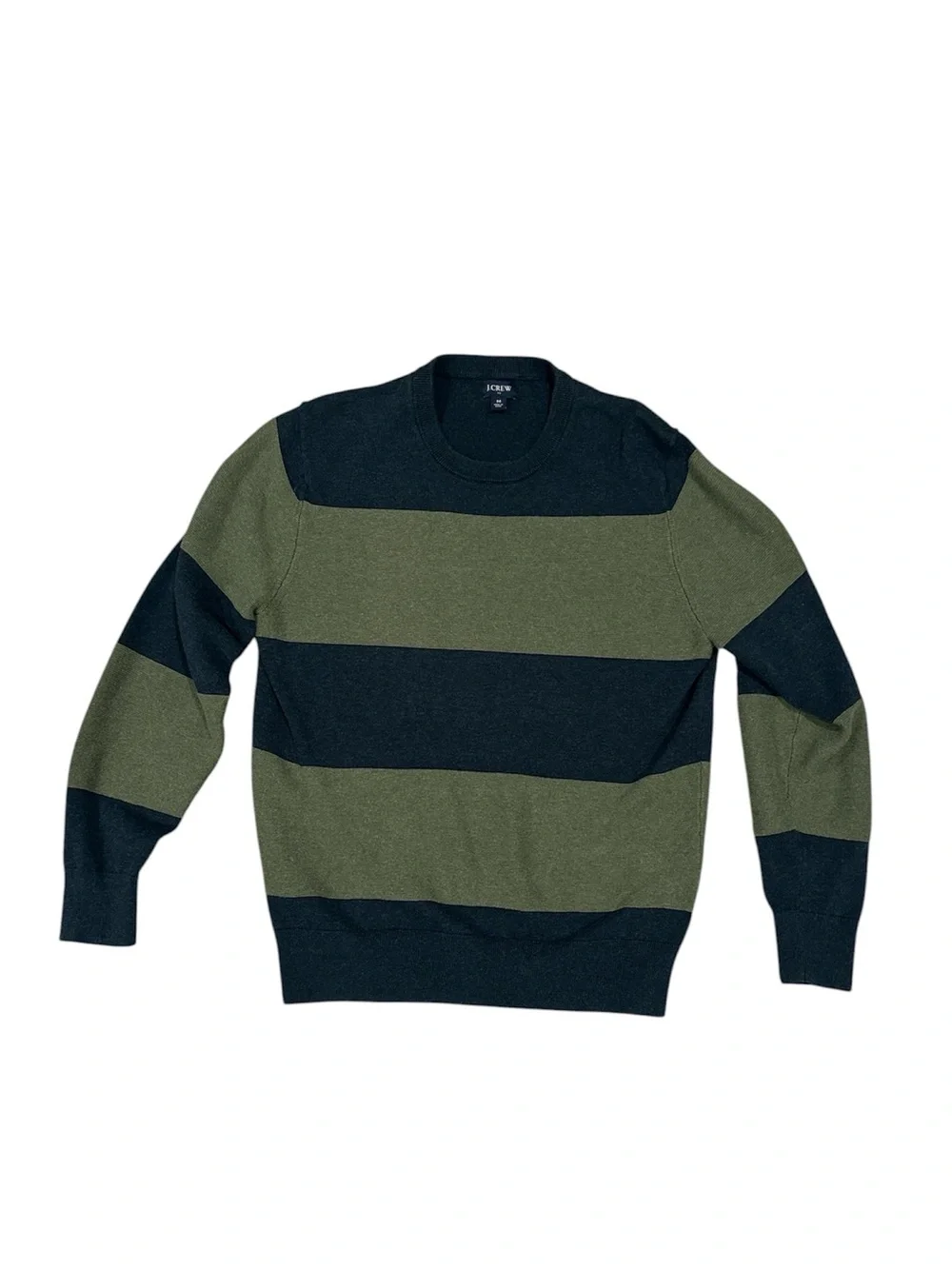 J.Crew Factory Navy & Green Wide Striped Crewneck Knit Sweater M unisex